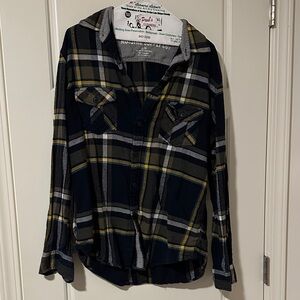 Mossimo Supply Co. Navy and Yellow Plaid Flannel Shirt